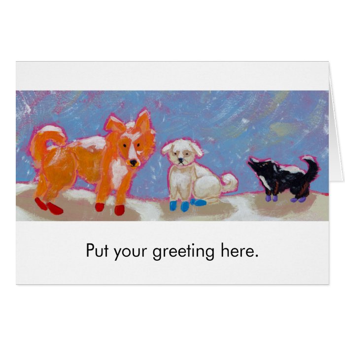 Adorable dogs folk art winter painting 12 Boots Greeting Cards