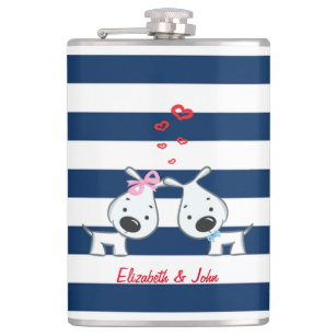 Adorable Dogs In Love on Striped-Personalized Flask