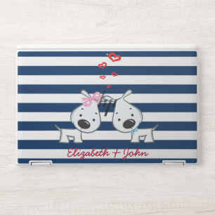 Adorable Dogs In Love on Striped-Personalized HP Laptop Skin