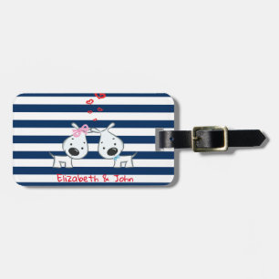 Adorable Dogs In Love on Striped-Personalized Luggage Tag