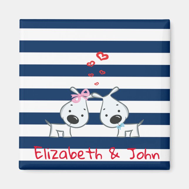 Adorable Dogs In Love on Striped-Personalized Magnet (Front)