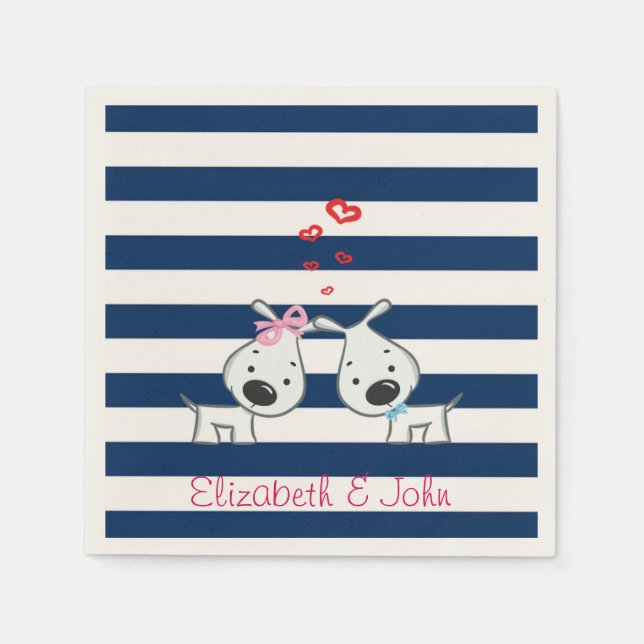 Adorable Dogs In Love on Striped-Personalized Napkins (Front)