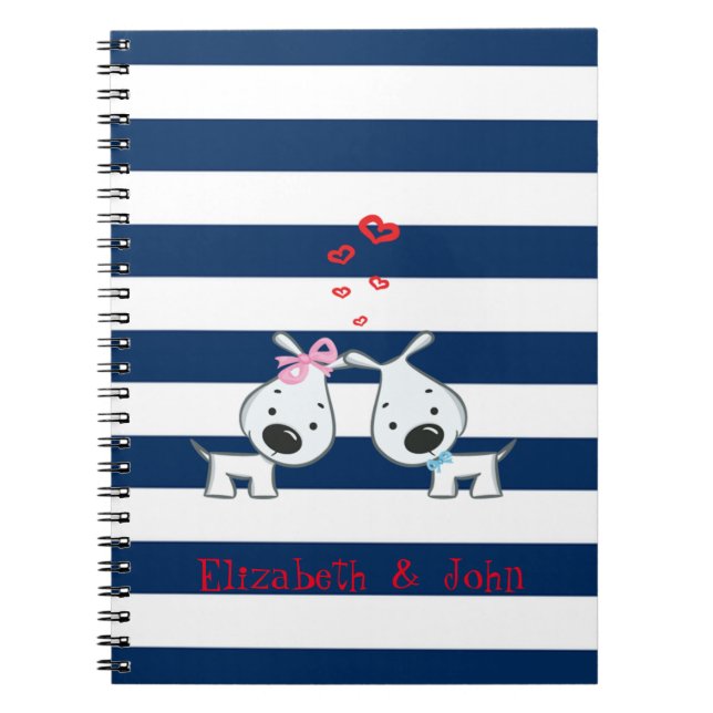 Adorable Dogs In Love on Striped-Personalized Notebook (Front)