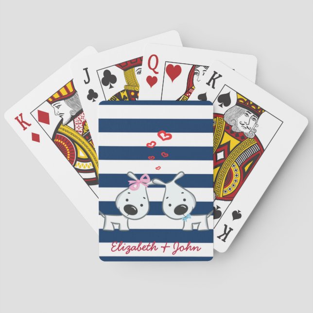 Adorable Dogs In Love on Striped-Personalized  Poker Cards (Back)