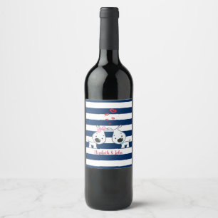 Adorable Dogs In Love on Stripes-Personalized Wine Label