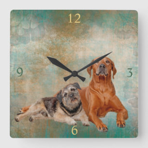 Adorable Dogs On Decoupage Art Square Wall Clock