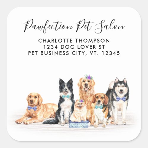 Adorable Dogs Pet Groomer Business Return Address Square Sticker