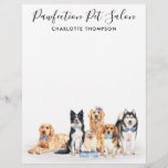 Adorable Dogs Pet Sitter Dog Groomer Business Letterhead<br><div class="desc">Show off your dog grooming business with these elegant and modern dog breeds design dog groomer business letterhead and matching accessories. This pet business stationary feature watercolor dogs, golden retriever, yellow labrador, border collie, beagle, husky malamute and a cute little pomeranian, all dressed in bows and blue, teal and purple...</div>