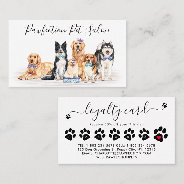 Adorable Dogs Pet Sitter Dog Groomer Business Loyalty Card (Front/Back)