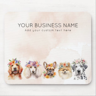 Adorable dogs with flower crown, watercolor beige mouse pad