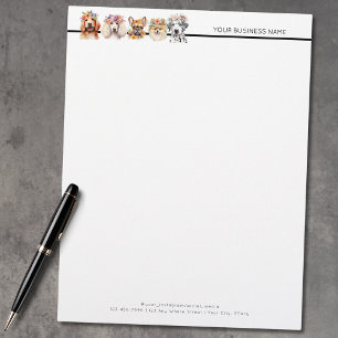 Adorable dogs with flower crown, watercolor  letterhead