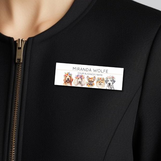 Adorable dogs with flower crown, watercolor name tag (Creator Uploaded)