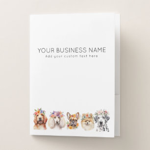 Adorable dogs with flower crown, watercolor white pocket folder
