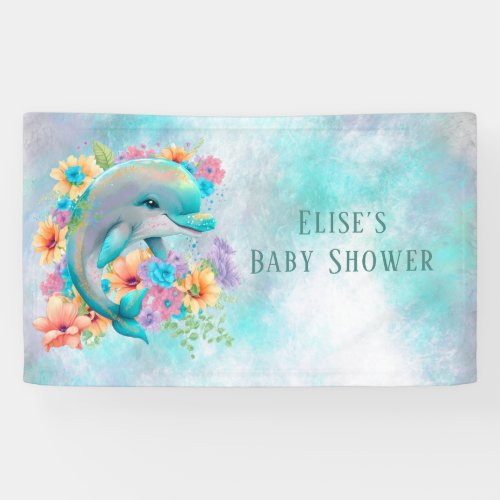 Adorable Dolphin and Florals Baby Shower Banner