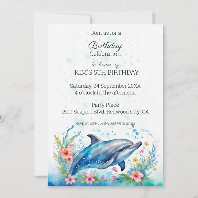 Adorable Dolphin Invitation (Front)