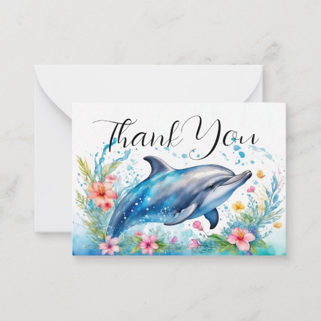 Adorable Dolphin Thank You Note Card (Front)