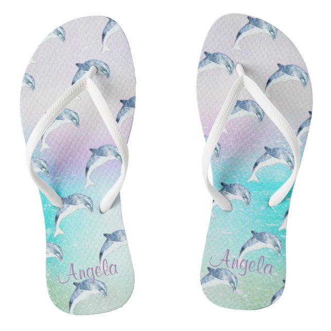 Adorable Dolphins, Paint Stroke-Personalized Flip Flops (Footbed)