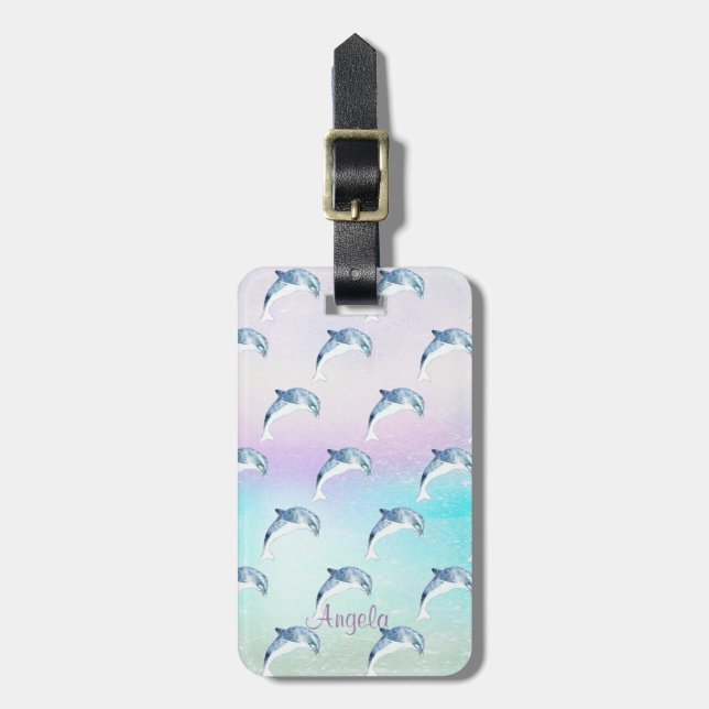 Adorable Dolphins, Paint Stroke-Personalized Luggage Tag (Front Vertical)