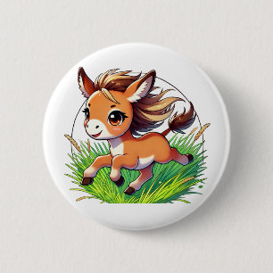 Adorable donkey happily running button