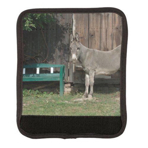 Adorable Donkey Next To Wooden Green Bench Luggage Handle Wrap