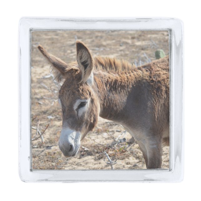 Adorable Donkey Silver Finish Lapel Pin (Front)