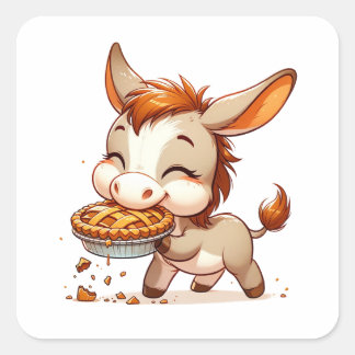 Adorable Donkey Steals Pie Square Sticker