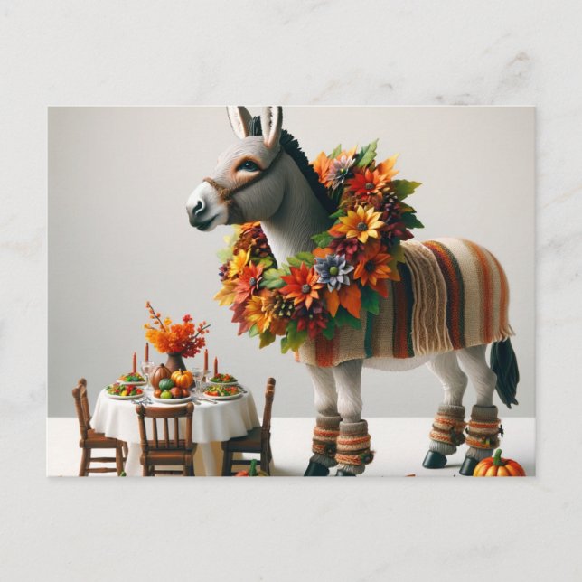 Adorable Donkey Thanksgiving Postcard (Front)