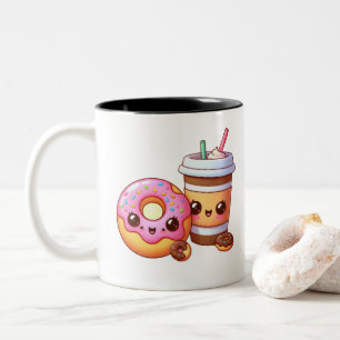 Adorable Donut & Coffee – Food Kawaii Art Two-Tone Coffee Mug