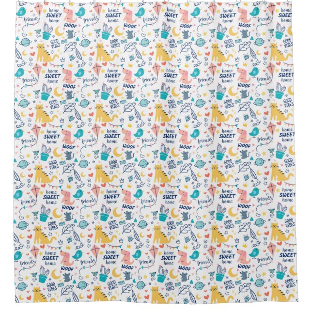 Adorable Doodle Animals Shower Curtain (Front)
