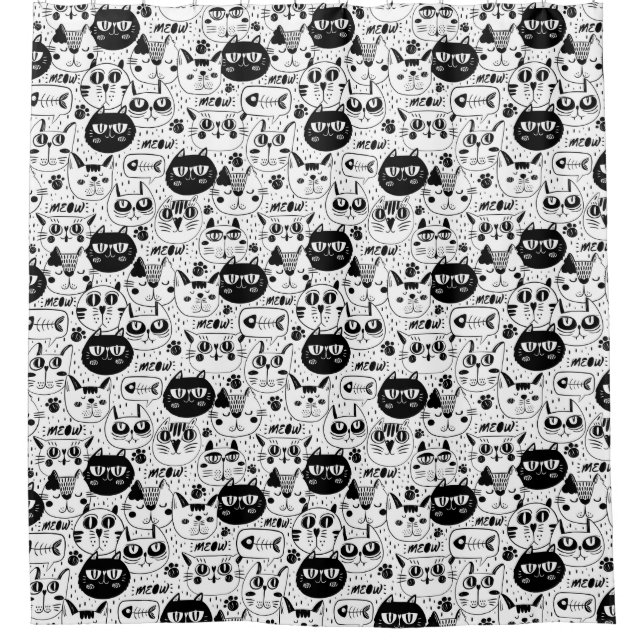 Adorable Doodle Cats Pattern Shower Curtain (Front)