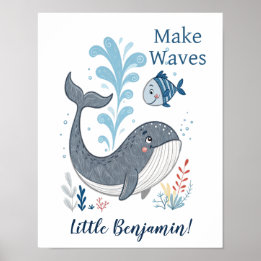 Adorable Doodle Whale Nursery Wall Art Poster