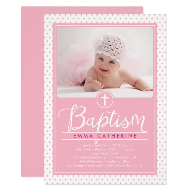 Adorable Dots Baptism Invitation - Pink