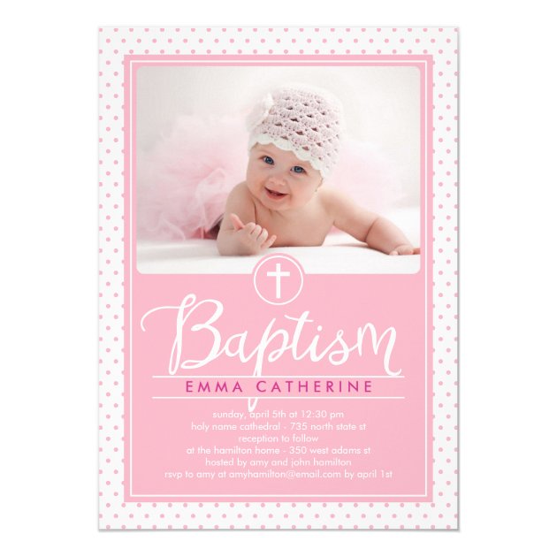 Adorable Dots Baptism Invitation - Pink