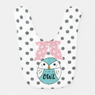Adorable dots blue owl white pattern baby bib