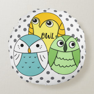 Adorable dots owl pattern kids round pillow