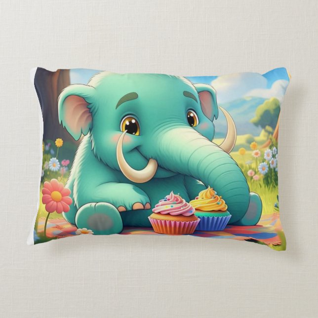 Adorable Double-sided Baby Mammoth Design  Accent Pillow (Back)
