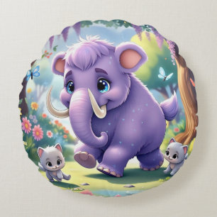 Adorable Double-sided Baby Mammoth Design  Round Pillow