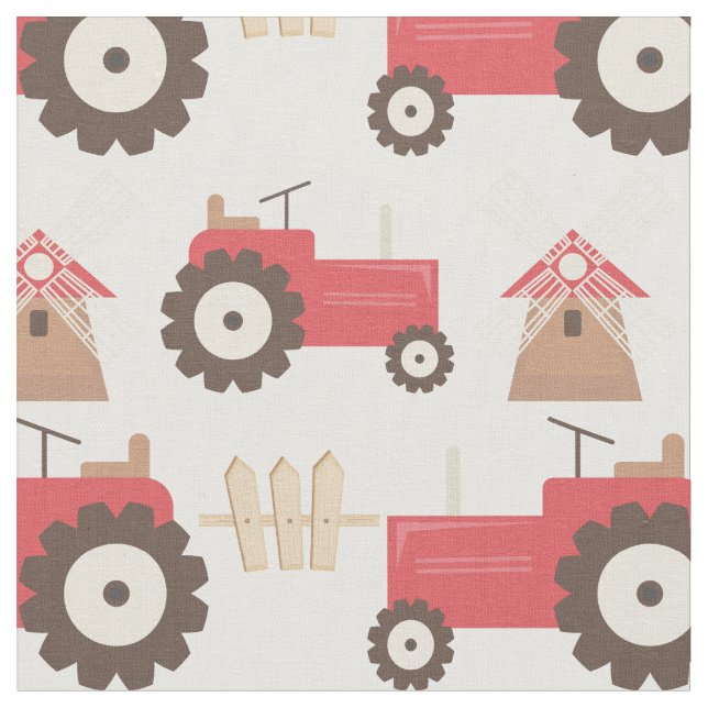 Adorable Down on the Farm Tractor Fabric (Close Up)