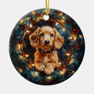 Adorable Doxie Dog Christmas Tree Lights Ceramic Ornament