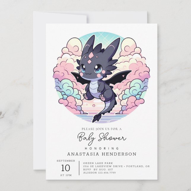 Adorable Dragon Baby Shower Invitation (Front)