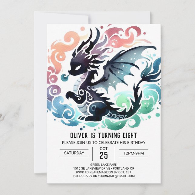 Adorable Dragon Birthday Digital Invitation (Front)