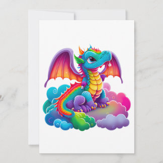 Adorable Dragon Colorful Blue Green Pink Purple Invitation