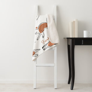 Adorable drawing animals cats Meow Pow white brown Sherpa Blanket