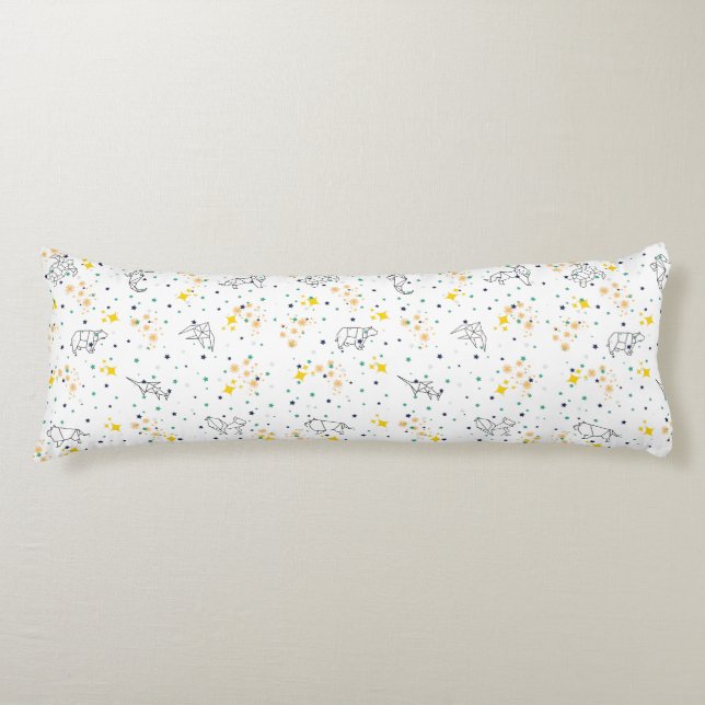 Adorable drawing animals stars white kids body pillow (Front)