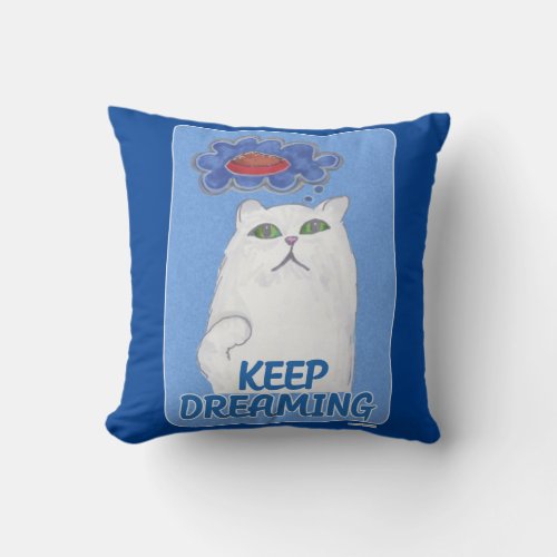 Adorable Dreaming Sweet Cat Illustration  Throw Pillow