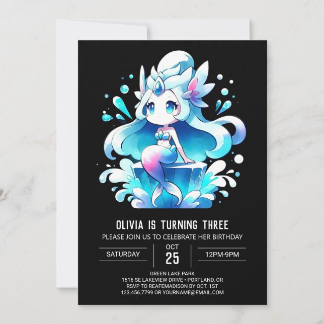 Adorable Dreamy Mermaid Birthday Invitation (Front)