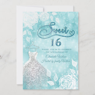 Adorable dress bokeh white roses sweet sixteen invitation