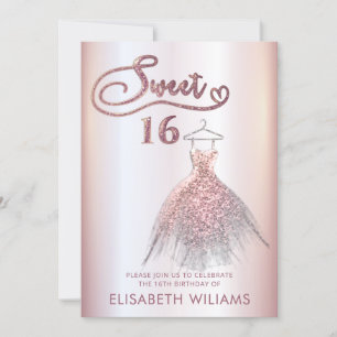 Adorable dress charming rose gold glittery invitation