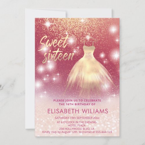 Adorable dress charming rose gold glittery ombre i invitation