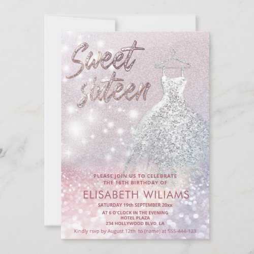 Adorable dress charming sparkling glittery ombre invitation